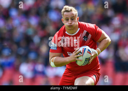 26 Maggio 2019 , Anfield Stadium, Liverpool, in Inghilterra; Dacia Magic Weekend, Betfred Super League Round 16, Leeds Rhinos vs London Broncos ; Giordania Abdull (6) di London Broncos in azione Credit: Craig Thomas/news immagini Foto Stock