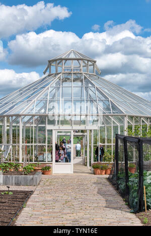 Serra ottagonale in crescita globale giardino RHS Hyde Hall Chelmsford Essex, Inghilterra Foto Stock