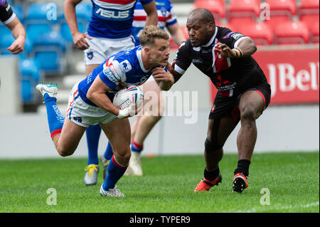 16 giugno 2019 , AJ Bell Stadium, Salford, Inghilterra; Betfred Super League, rotonda 18, Salford Red Devils vs Wakefield Trintiny ; Jacob Miller di Wakefield Trinity punteggi a provare a credito: Richard Long/news immagini Foto Stock