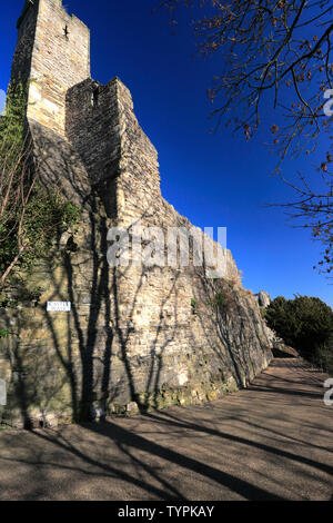 Le pareti intorno a Richmond Castle, Richmond Town, North Yorkshire, Inghilterra, Regno Unito Foto Stock