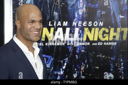 Gavin Kieth arriva sul tappeto rosso alla Premiere mondiale di eseguire tutta la notte a AMC Lincoln Square a New York City il 9 marzo 2015. Foto di Giovanni Angelillo/UPI Foto Stock