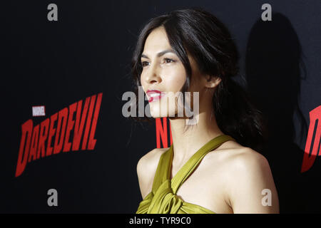 Elodie Yung arriva sul tappeto rosso al Daredevil Stagione 2 Premiere a AMC Loews Lincoln Square 13 teatro di Marzo 10, 2016 a New York City. Foto di Giovanni Angelillo/UPI Foto Stock