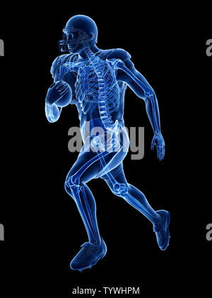 3D Rendering accurato dal punto di vista medico illustrazione dello scheletro di un giocatore di football americano Foto Stock