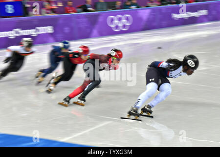 Biney Maame degli Stati Uniti durante le signore 1500m Short Track pattinaggio di velocità finali all'Pyeongchang 2018 Olimpiadi invernali, a Gangneung Ice Arena in Gangneung, Corea del Sud, il 17 febbraio 2018. Foto di Richard Ellis/UPI Foto Stock