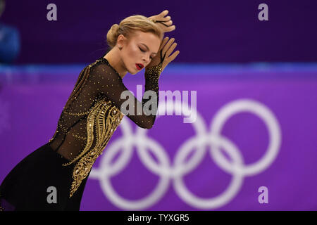 Emmi Peltonen di Finlandia compete nel Signore pattinaggio singolo breve programma durante il Pyeongchang 2018 Olimpiadi invernali, a Gangneung Ice Arena in Gangneung, Corea del Sud, il 21 febbraio 2018. Foto di Richard Ellis/UPI Foto Stock