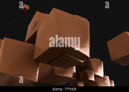 Il rendering 3d,creative a cubetti con forma deformata. Computer immagine digitale Foto Stock