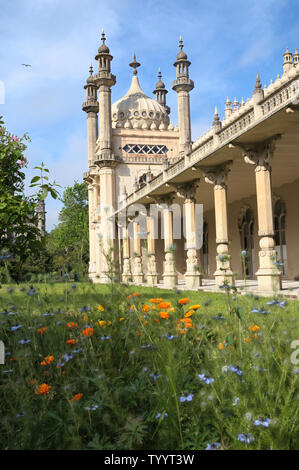 Brighton Pavilion all'interno dei motivi del Royal Pavilion giardino, Brighton e Hove, East Sussex, England, Regno Unito Foto Stock