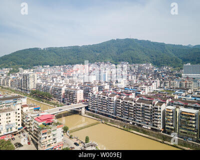 Antenna del paesaggio rurale, paesaggio urbano di Yuxi County, Città Sanming Foto Stock