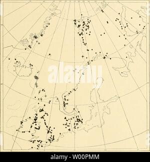 Immagine di archivio da pagina 42 del die Echinodermen des Eisfjords (1915). Die Echinodermen des Eisfjords dieechinodermend00hofs Anno: 1915 KUNGL. SV. VET. AKADEMIENS HANDLINGAR. La fascia 54. N:0 2. 33 1871, MÖBius & BÜTSCHLi 1874, Redeke & Van Breemen 1903, Garstang 1905, Tesch 1906 Mar. Biol. Assoc. 1909; ferner Bell 1892, Hey 1903 Petch 1903). [Ausser den in dieser Literatur erwähnten Fundorten liabe ich auf der Karte Fig. 9 fünf weitere, davon 4 im südlichsten Teil der Nordsee, eingetragen, die ich einer mir von Dr. Tesch, Ilelder, freundlichst zur Verfügung gestellten Kartenskizze verdanke.] En Foto Stock