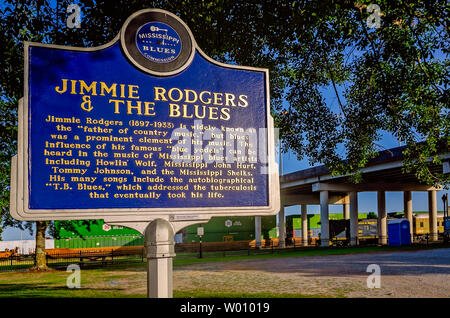 Un marcatore di storici successi di musicista blues Jimmie Rodgers, 22 giugno 2019, a Meridian, Mississippi. Rodgers è known​ come "singing brakeman.". Foto Stock