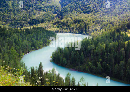 Scenario naturale della Baia di Yueliang, Kanas, Xinjiang Foto Stock