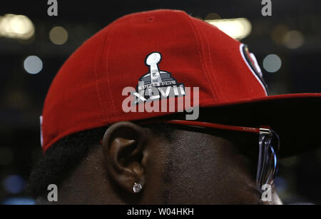 Un Super Bowl logo è visibile su San Francisco 49ers Tavares Gooden è hat durante il Super Bowl XLVII Giornata dei Media presso la Mercedes-Benz Superdome di New Orleans il 29 gennaio 2013. Il 49ers riprodurrà il San Francisco 49ers nel Super Bowl XLVII il 2 febbraio 2013. UPI/Aaron M. Sprecher Foto Stock