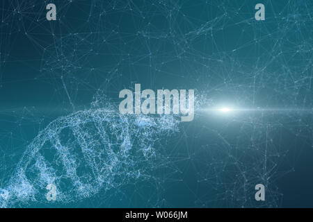 Tridimensionale, rendering di DNA con linea divergente sfondo tecnologico Foto Stock
