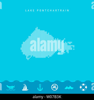 Linee verticali Modello Mappa del lago Pontchartrain, uno dei laghi del Nord America. In striping semplice silhouette del lago Pontchartrain. Bagnino, acqua Foto Stock