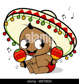 Illustrazione di un felice mariachi baby boy giocando i maracas e canto. Foto Stock