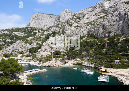 Morgiou porto, le calanche di Marsiglia, Bouches-du-Rhone, Francia Foto Stock