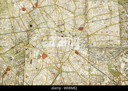 Il centro di Londra in una mappa piegata Foto Stock