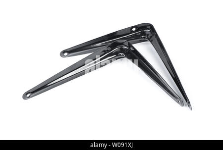 Gruppo di angolo metallico i fissatori. Angolo di montaggio degli angoli delle staffe metalliche isolate su sfondo bianco Foto Stock