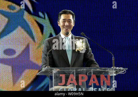 Co-presidente della pace universale Federazione (UPF), il dott. Hyun jin Luna parla durante la pace globale Festival in Tokyo, Giappone, il 15 novembre 2008. (UPI foto/Keizo Mori) Foto Stock