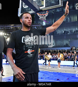Golden State Warriors Point guard Stephen Curry assiste il caso di Sotto la corazza a Tokyo in Giappone il 11 settembre 2018. Foto di Keizo Mori/UPI Foto Stock
