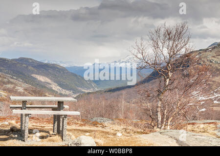 Luogo di riposo su Sognefjellet 55 strada per passare più alto in Norvegia. Foto Stock