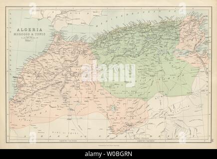 Algeria Marocco e Tunisi. Il Nord Africa. La Tunisia. Bartolomeo 1882 mappa vecchia Foto Stock