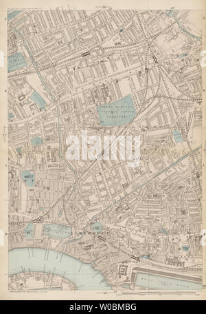 TOWER HAMLETS Bow Poplar Stepney Limehouse Mile End Bromley c1887 mappa vecchia Foto Stock