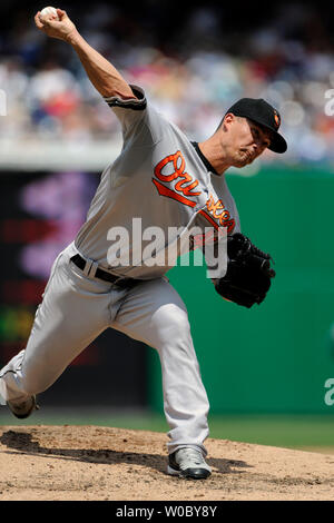 Baltimore Orioles a partire lanciatore Jeremy Guthrie (46) passi nella terza inning contro i Baltimore Orioles a giugno 29, 2008 a cittadini Parco di Washington. (UPI foto/Mark Goldman) Foto Stock