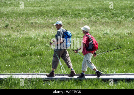 Anziani, coppia nordic Walking stile di vita sano che cammina coppia Foto Stock