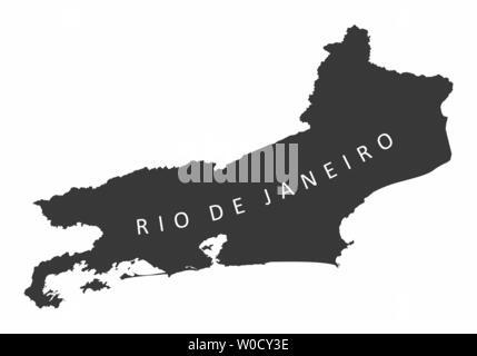 Stato di Rio de Janeiro mappa silhouette isolati su sfondo bianco, Brasile Illustrazione Vettoriale