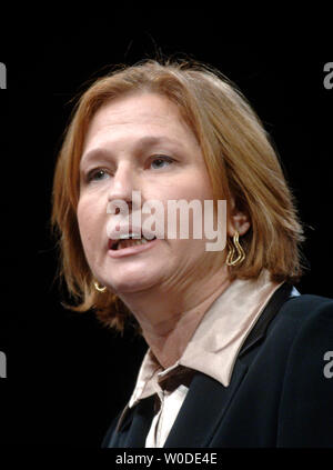 Il ministro israeliano degli Affari Esteri Tzipi Livni parla presso la American Israel Public Affairs Committee (AIPAC) Conferenza politica 2007, a Washington il 12 marzo 2007. (UPI foto/Kevin Dietsch) Foto Stock