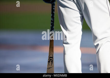 Giugno 25, 2019: un pipistrello avvolto con Seattle Mariners nastro sul manico visualizzati da Seattle Mariners terzo baseman Dylan Moore #25 prima della Major League Baseball gioco tra il Milwaukee Brewers e il Seattle Mariners a Miller Park di Milwaukee, WI. John Fisher/CSM Foto Stock