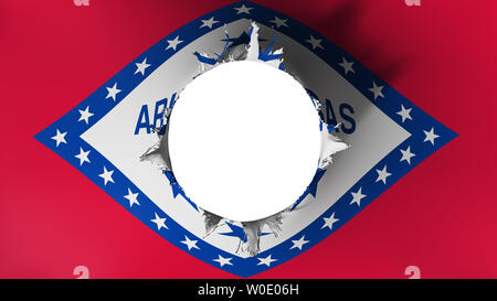 Foro praticato nella bandiera di Arkansas State, sfondo bianco, rendering 3D Foto Stock