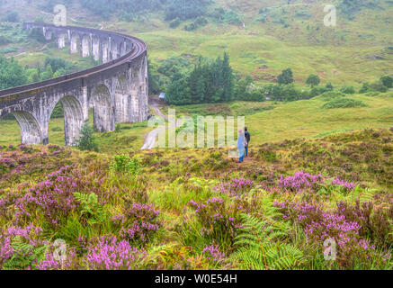 Europa, Gran Bretagna, Scozia, Lochaber, altopiani, viadotto Glenfinnan, West Highland linea ferroviaria (1897-1907) nella parte superiore del Loch Shiel, paesaggio del film "Harry Potter e la Camera dei Segreti " e " il prigioniero di Azkaban' Foto Stock