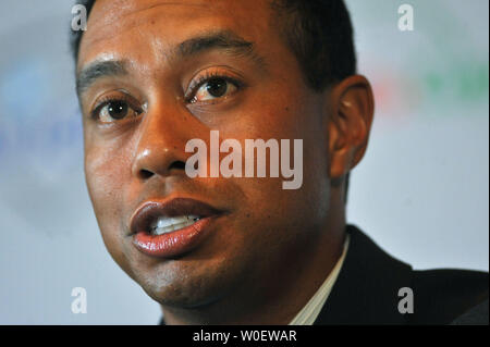 Tiger Woods parla della sua imminente torneo di golf, il 2009 AT&T nazionale, a Congressional Country Club in Potomac, Maryland il 20 aprile 2009. Il $6 milioni di PGA Tour evento si terrà a Congressional a partire da giugno 29 ed è progettato per rendere omaggio a America del personale militare e di sensibilizzazione per la Tiger Woods Foundation, che aiuta a diversi programmi per la gioventù di tutto il paese. (UPI foto/Kevin Dietsch Foto Stock