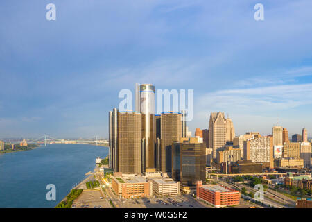 Detroit, Michigan - Centro di Detroit e il Fiume Detroit. Foto Stock