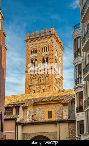 Torre de El Salvador, torre Mujedar, xiv secolo in Teruel Aragona, Spagna Foto Stock