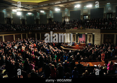 Il presidente Barack Obama offre il suo stato dell unione indirizzo a una sessione congiunta del Congresso negli Stati Uniti Campidoglio di Washington, il 24 gennaio 2012. UPI/Kevin Dietsch Foto Stock