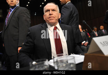 Il Direttore della CIA nominee John Brennan testimonia durante il suo senato i rapporti con l'estero conferma audizione in Washington, DC il 7 febbraio 2013. UPI/Kevin Dietsch Foto Stock