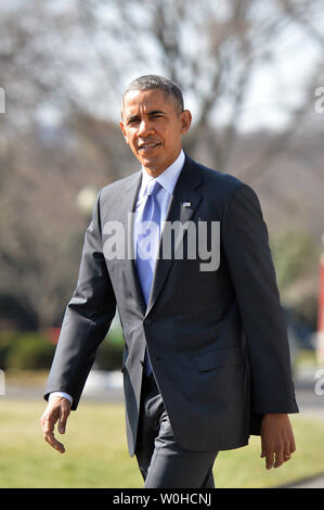 Il presidente Barack Obama passeggiate il podio di annunciare nuove sanzioni degli Stati Uniti sull'economia russa dopo la Russia l'annessione dell'Ucraina la Crimea regione, alla Casa Bianca a Washington D.C. il 20 marzo 2014. UPI/Kevin Dietsch Foto Stock