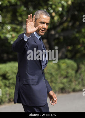 Il presidente Barack Obama si diparte la Casa Bianca come egli lascia per il vertice NATO di balene, a Washington D.C. il 2 settembre 2014. UPI/Kevin Dietsch Foto Stock