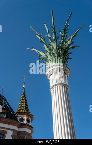 Nikolaikirchof, Nikolaisäule, Denkmal für rivoluzione 1989 , Leipzig, Sachsen, Deutschland | Nikolai piazza della chiesa, Nikolai colonna, memorial Foto Stock