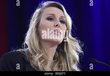 Uomo politico francese e grand figlia del Fronte nazionale fondatore Jean-Marie Le Pen, Marion penna Marechal-Le rende commento presso i Conservatori di azione politica conferenza (CPAC), 22 febbraio 2018, in porto nazionale, Maryland. Migliaia di attivisti conservatore, repubblicani e Tea Party Patriots si sono riuniti per ascoltare i politici e la radio e la TV ospita parlare, lobby e la rete per causa dei conservatori. Foto di Mike Theiler/UPI Foto Stock