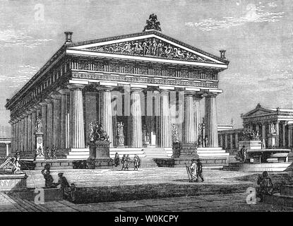 Un tempio dorico, eventualmente il secondo tempio di Hera è stato costruito intorno al 460-450 BC, appena a nord del primo Tempio di Hera a Paestum un importante antica città greca sulla costa del Mar Tirreno in Magna Graecia, provincia di Salerno, Campania, Italia. Esso è stato utilizzato per il culto di Zeus e loro divinità, la cui identità è sconosciuta ma eventualmente Hera e Poseidon. Foto Stock