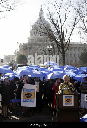 Gli attivisti di alleanza della Louisiana donne tenere una conferenza stampa sull'Uragano Katrina al di fuori degli STATI UNITI Campidoglio in Washington, 30 gennaio 2006. Le donne della tempesta ha esortato i membri del Congresso per visitare New Orleans e la circostante regione di sperimentare la devastazione degli uragani Katrina e Rita di prima mano. (UPI foto/Yuri Gripas) Foto Stock