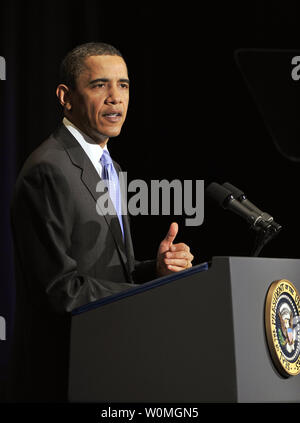 Stati Uniti Il presidente Barack Obama parla al consiglio aziendale presso il Park Hyatt Hotel a Washington il 4 maggio 2010. Nel suo intervento il Presidente ha parlato anche il tentativo di attentato di Times Square. UPI/Ron SachsPool Foto Stock