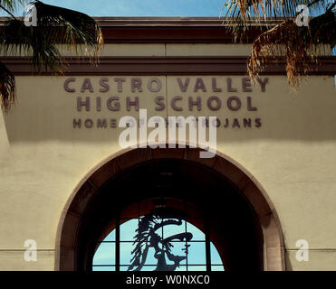 Castro Valley High school home dei cavalli di Troia, ingresso dello stadio in Castro Valley, California Foto Stock