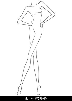 Abbozzare schema astratto del grazioso e snella figura femminile, nero su bianco immagini vettoriali Illustrazione Vettoriale
