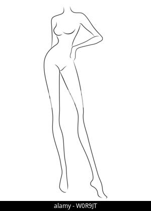 Schizzo di contorno della femmina grazioso figura snella, nero su bianco immagini vettoriali Illustrazione Vettoriale
