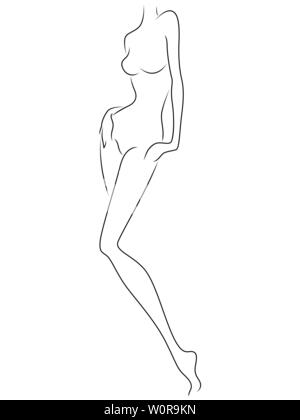Schizzo di contorno del grazioso e snella figura femminile, nero su bianco immagini vettoriali Illustrazione Vettoriale